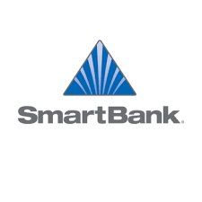 SmartBank logo with blue triangular icon and gray text on white background