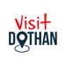 Visit Dothan logo in red and blue with a stylized smiling face icon