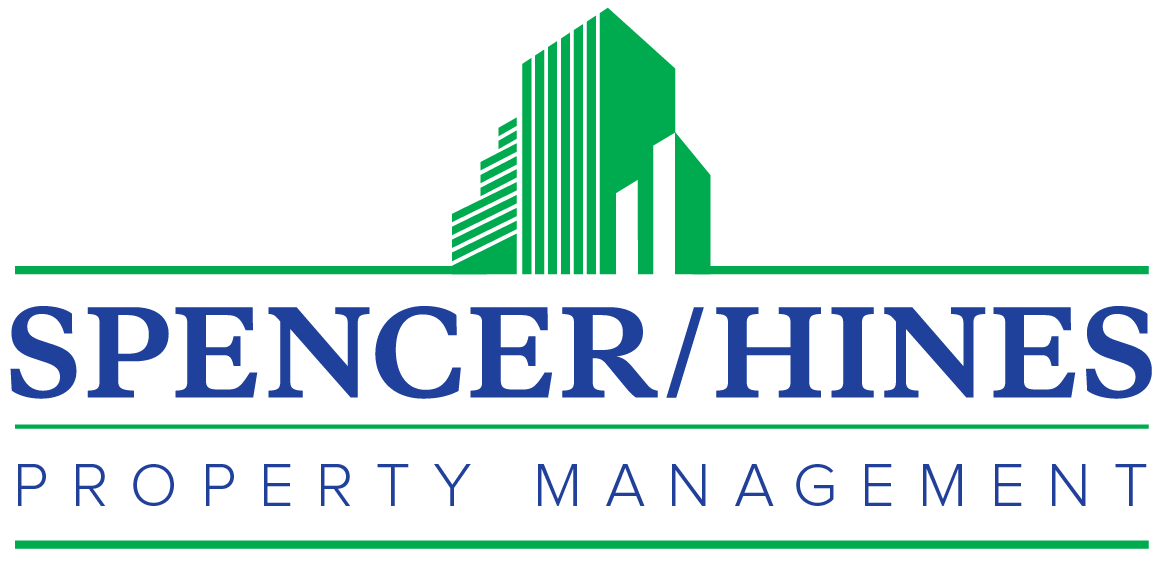 Spencer/Hines Property Management logo with green building graphic and blue text