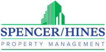 Spencer/Hines Property Management logo with green building graphic and blue text