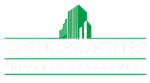 Green stylized building logo with “Spencer Realty Management” text on a white background