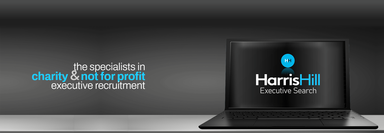 Laptop screen with Harris Hill Executive Search logo,