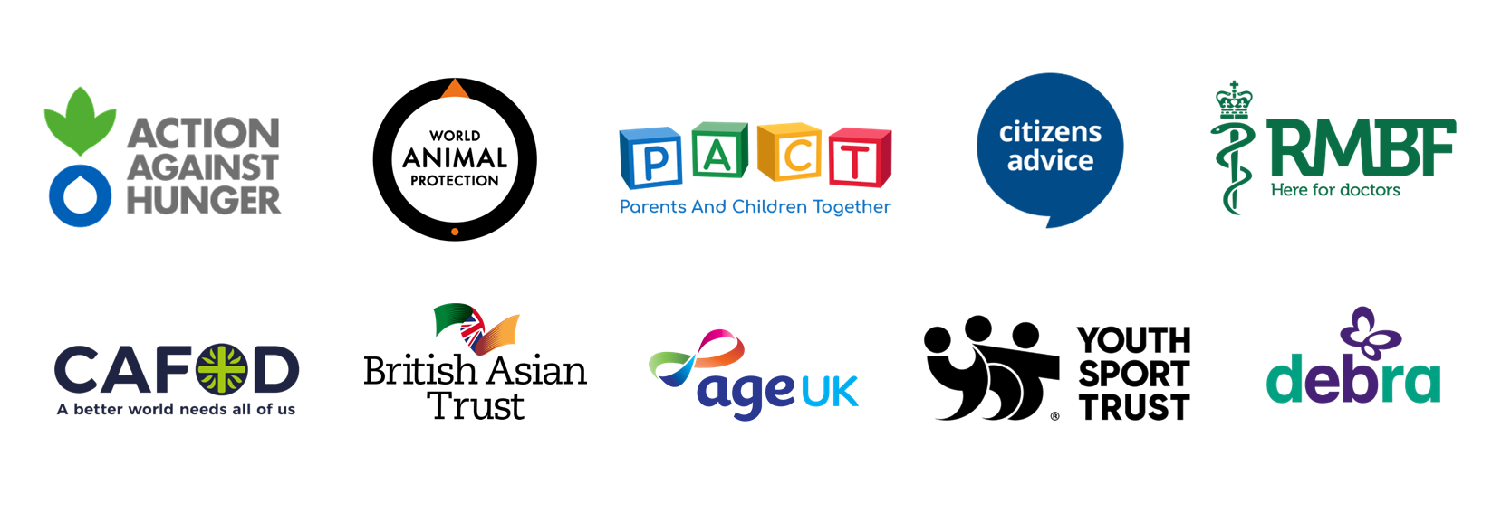 Logos of various charities and organizations.