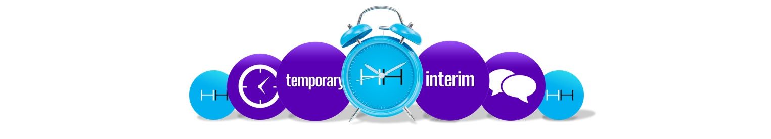 Blue alarm clock with purple spheres displaying clock, teamwork, vitamin, and chat icons.