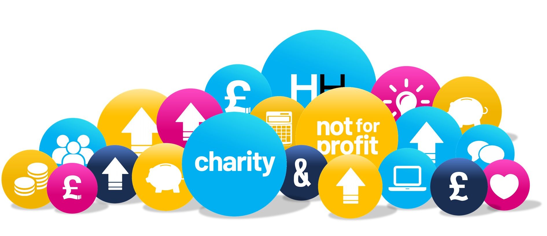 Colorful icons representing charity and not-for-profit organizations.