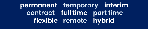 Job types listed: permanent, temporary, interim, contract, full-time, part-time, flexible, remote, hybrid.