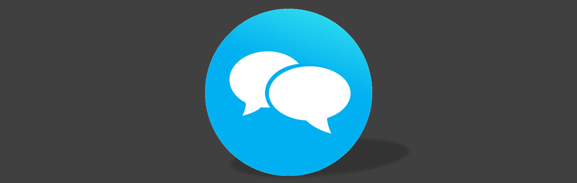 Blue oval icon with two white speech bubbles.