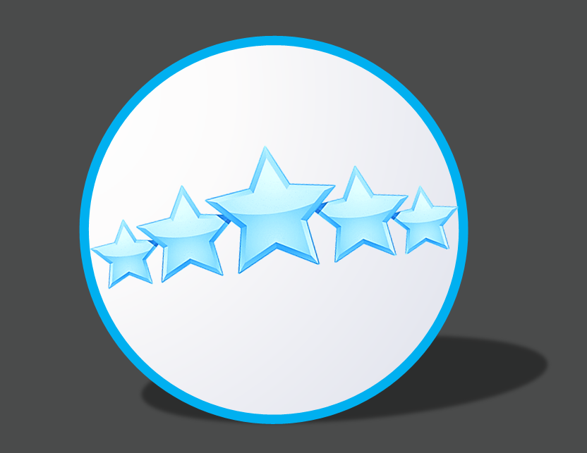 Five blue stars arranged in an arc, within a white circle with a blue outline.
