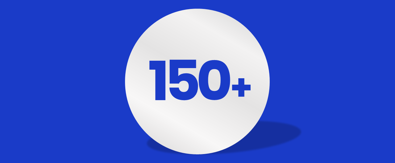 White circle with blue text