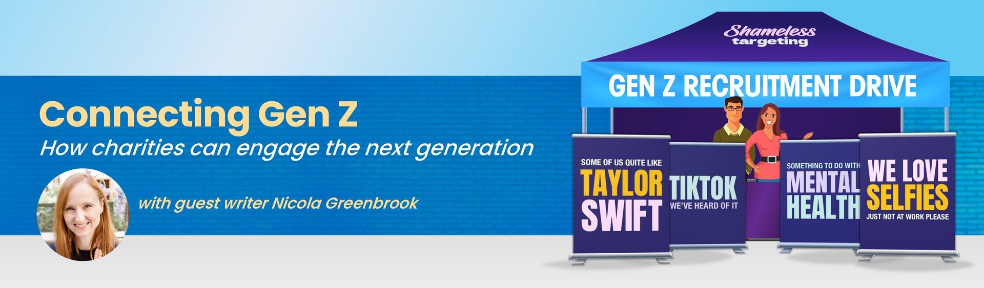 Banner: Event for Connecting Gen Z. Features tent, people, and