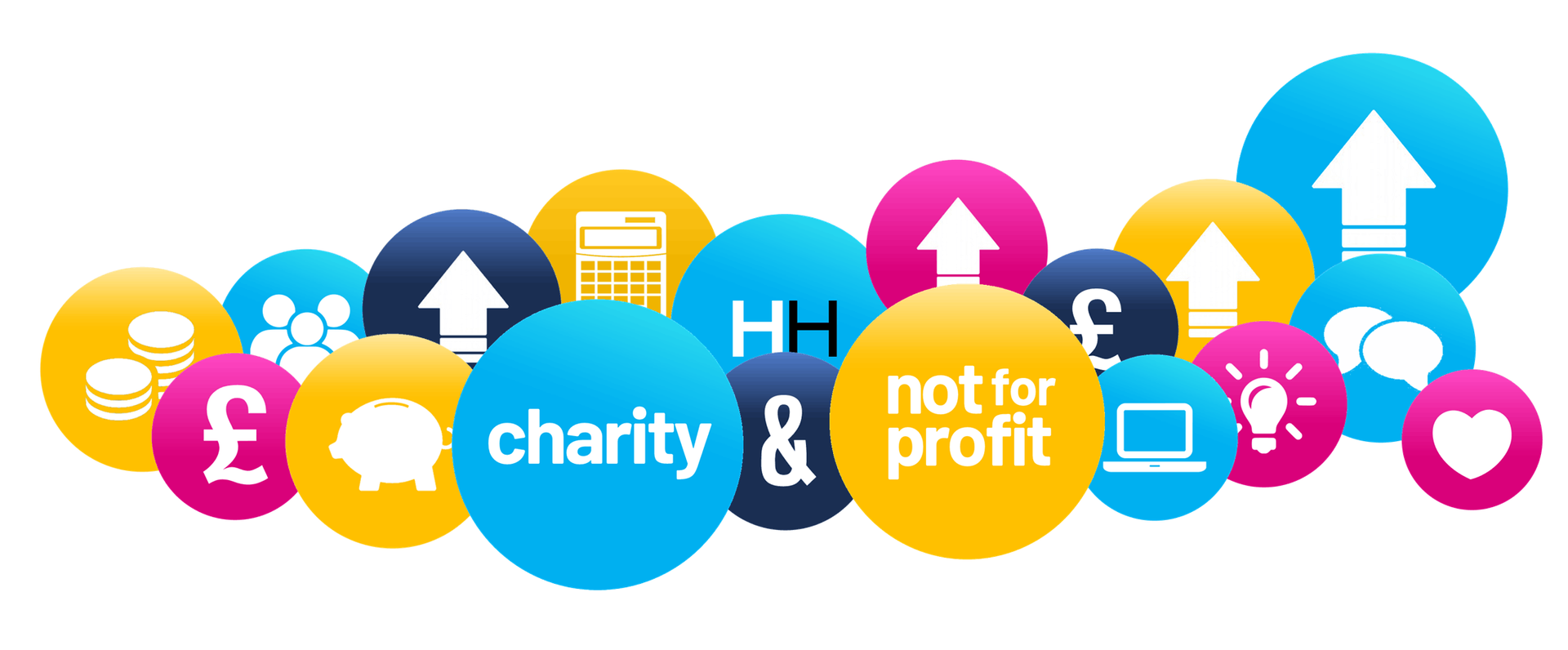 Colorful icons representing charity and not-for-profit organizations.