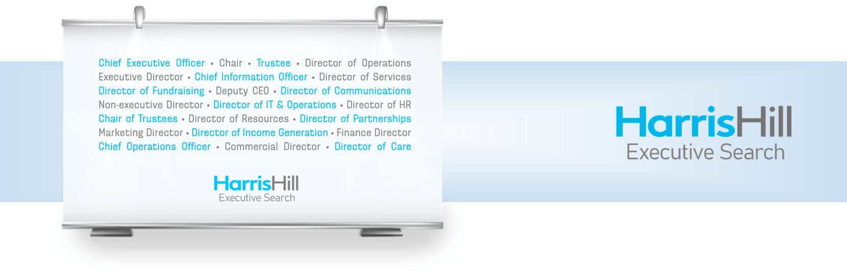 Harris Hill Executive Search logo with text scroll.