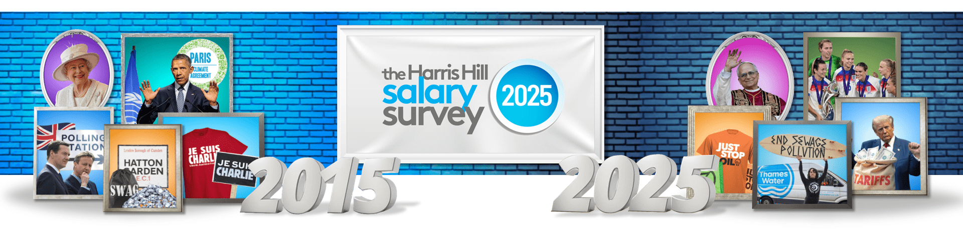 Banner for the Harris Hill salary survey with the years 2015 and 2025 displayed on either side of the survey title.
