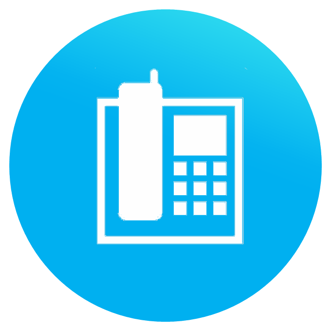 White landline telephone icon within a blue gradient circle.