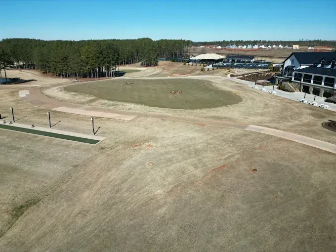 Aerial view of prepared grounds and access paths