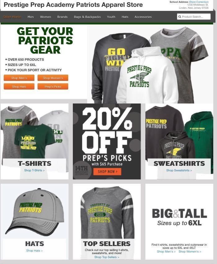Prestige prop academy patriots apparel store has a 20 % off sale