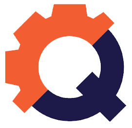 Des engrenages orange et bleu foncé entrelacés formant un logo circulaire