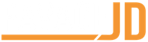Logo orange « JD » avec une ligne horizontale et un accent diagonal sur fond blanc