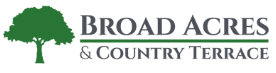 Logo for Broad Acres & Country Terrace, featuring a green tree icon and text.