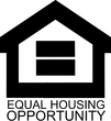 Black and white Equal Housing Opportunity logo: house outline with two equal horizontal bars inside.