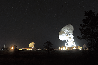 Night time photo of GES ltd Antennas and Mars