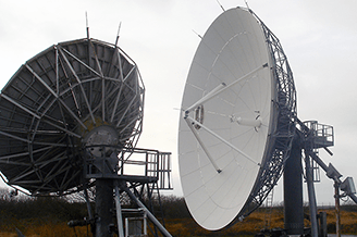 Image shows Goonhilly antennas used for near earth operations