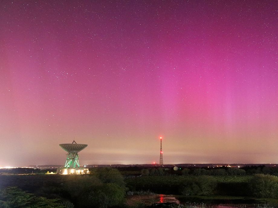 Photo showing purple veil (or Curtain) aurora - also known as the northern (borealis) or Southern (australis) Lights (depending on location) - as seen from Goonhilly.