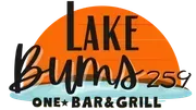 Lake Burns 25 logo with orange sun, black text, and 