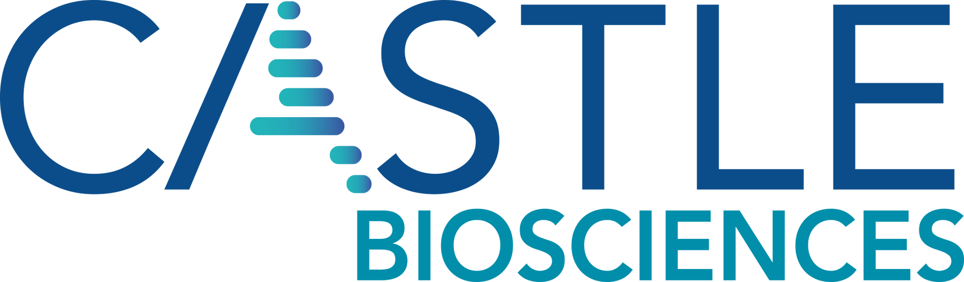 The logo for castle biosciences is blue and white.