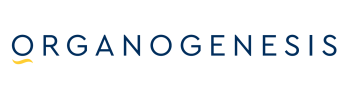 Organogenesis logo in blue and gold on a white background
