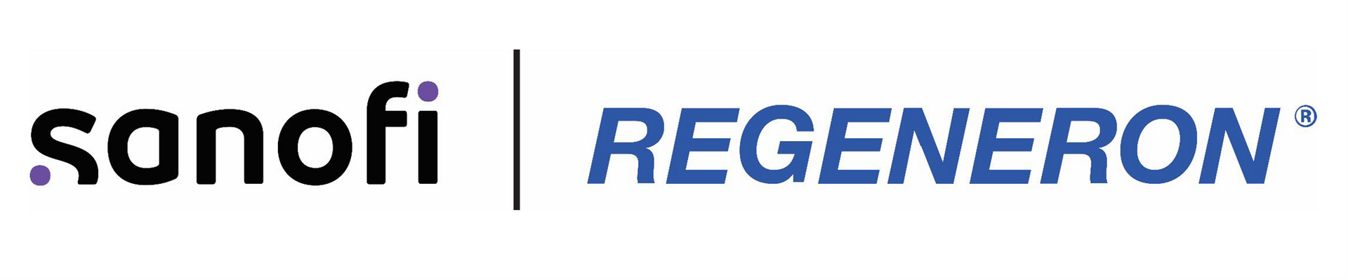 Sanofi and Regeneron logos in black and blue on a white background