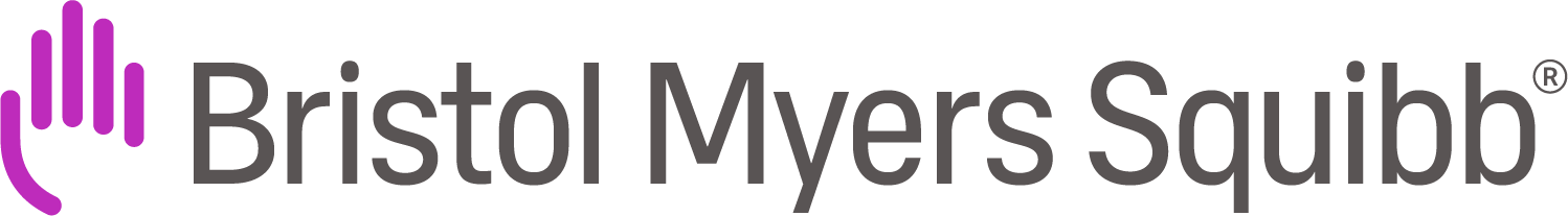 The bristol myers squibb logo is purple and white