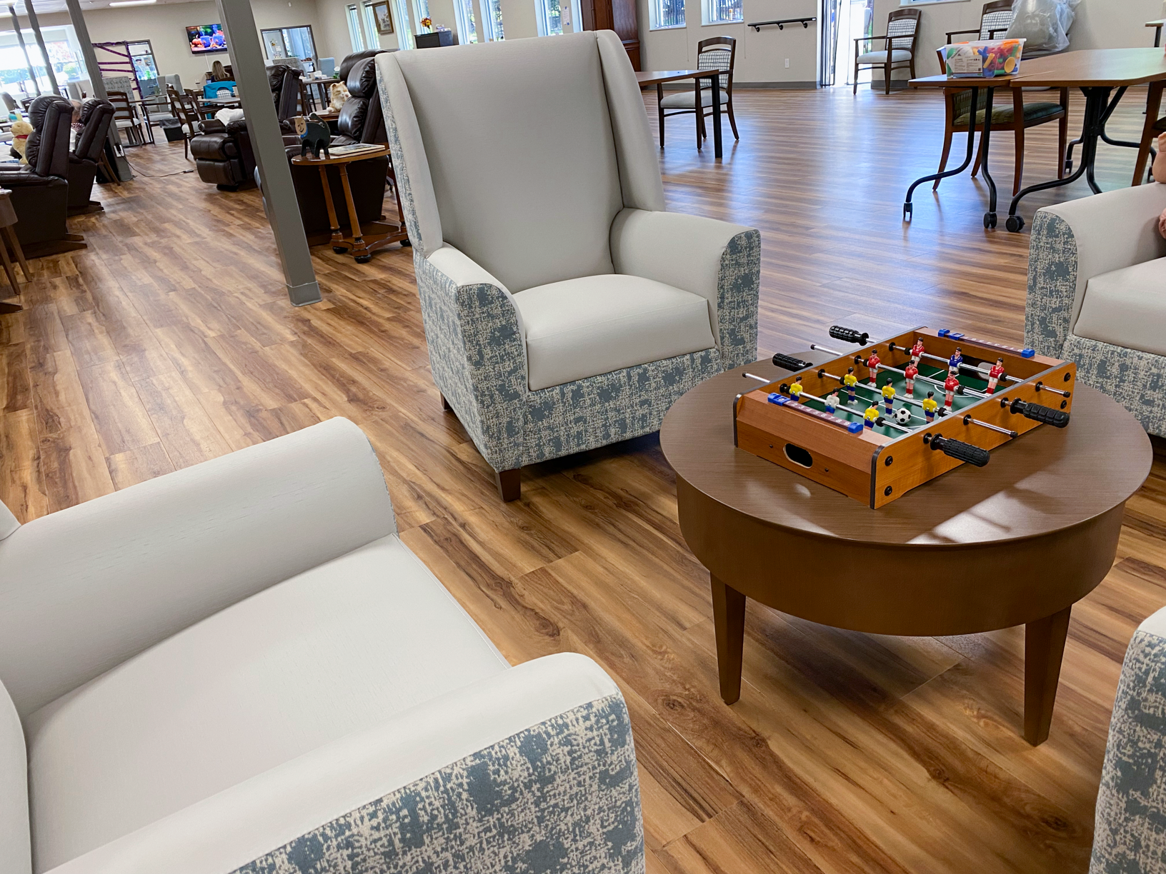 Entertainment area at the Bluegrass PACE Center featuring a foosball table.
