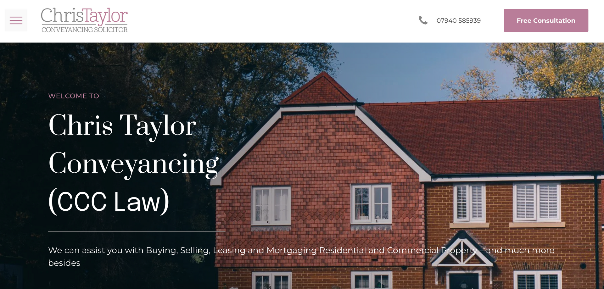 Website banner for Chris Taylor Conveyancing with a house in the background.