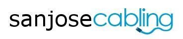 The logo for san jose cabling is blue and black.