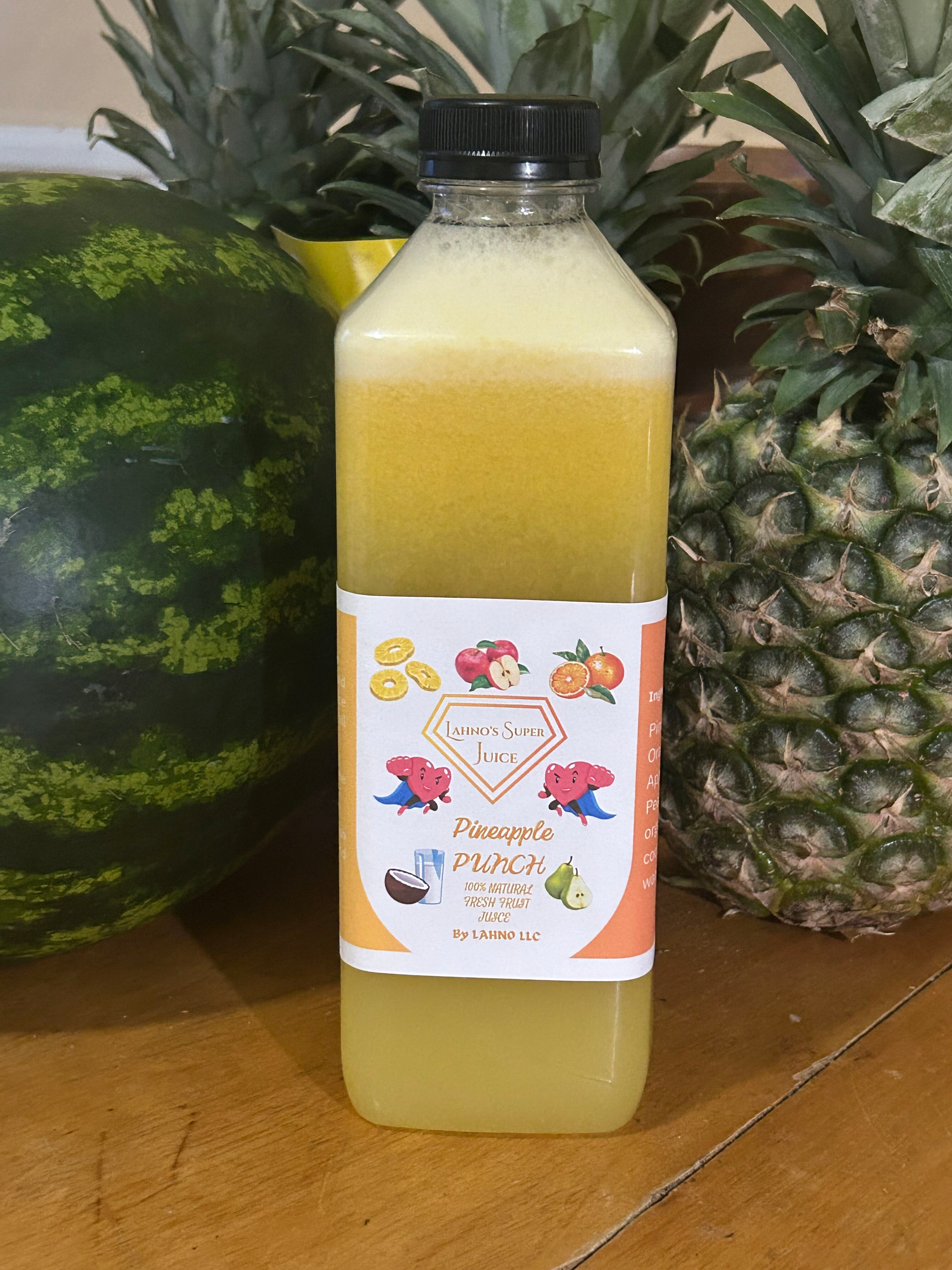 LAHNO's Healthy Drank PINEAPPLE PUNCH COLD PRESSED FRESH FRUIT JUICE 12oz, 33oz or 12oz 6 pack