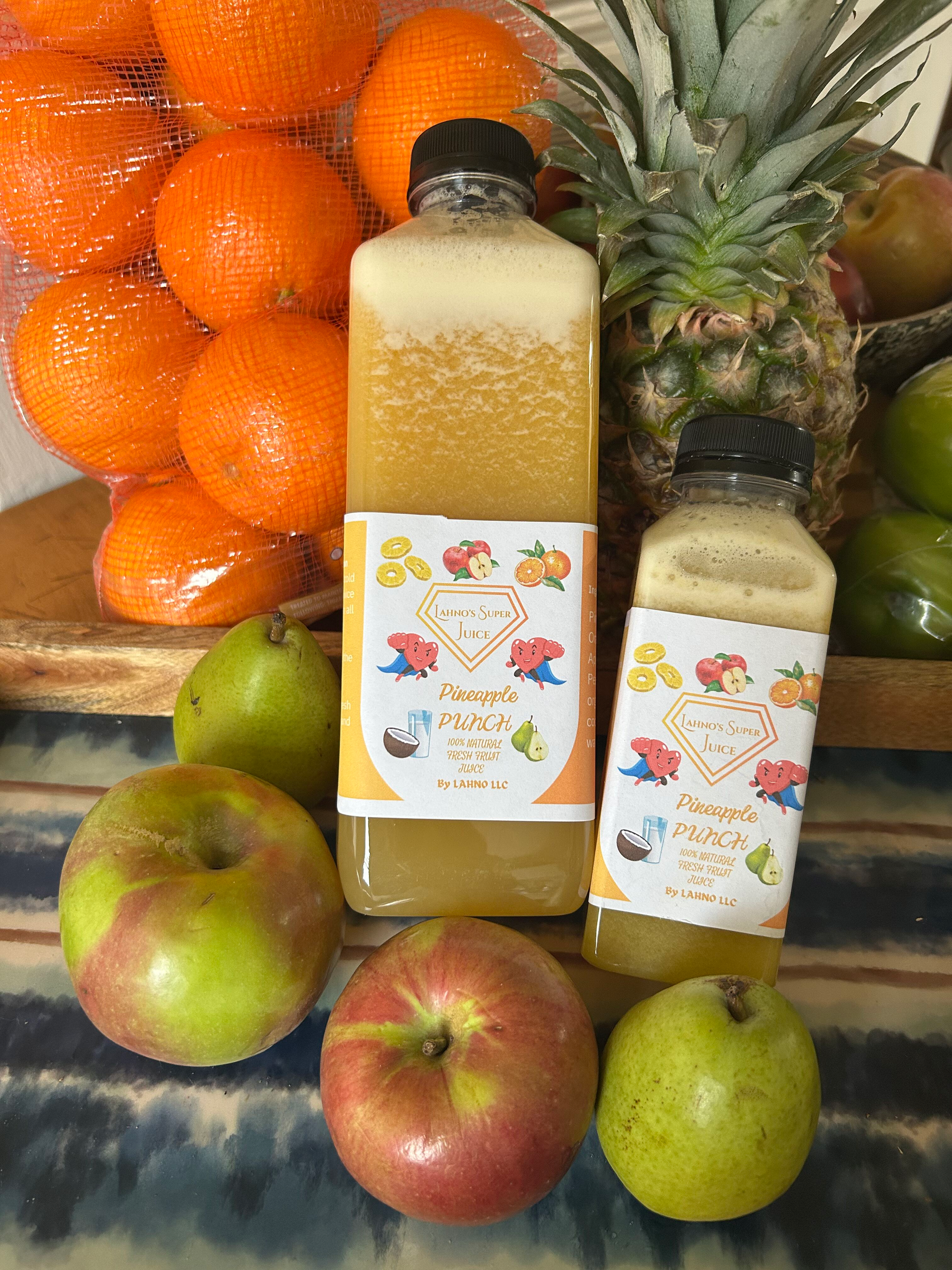LAHNO's Healthy Drank PINEAPPLE PUNCH COLD PRESSED FRESH FRUIT JUICE 12oz, 33oz or 12oz 6 pack