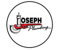 Joseph Plumbing logo with black text, red pipe graphic, and a water droplet inside a circle