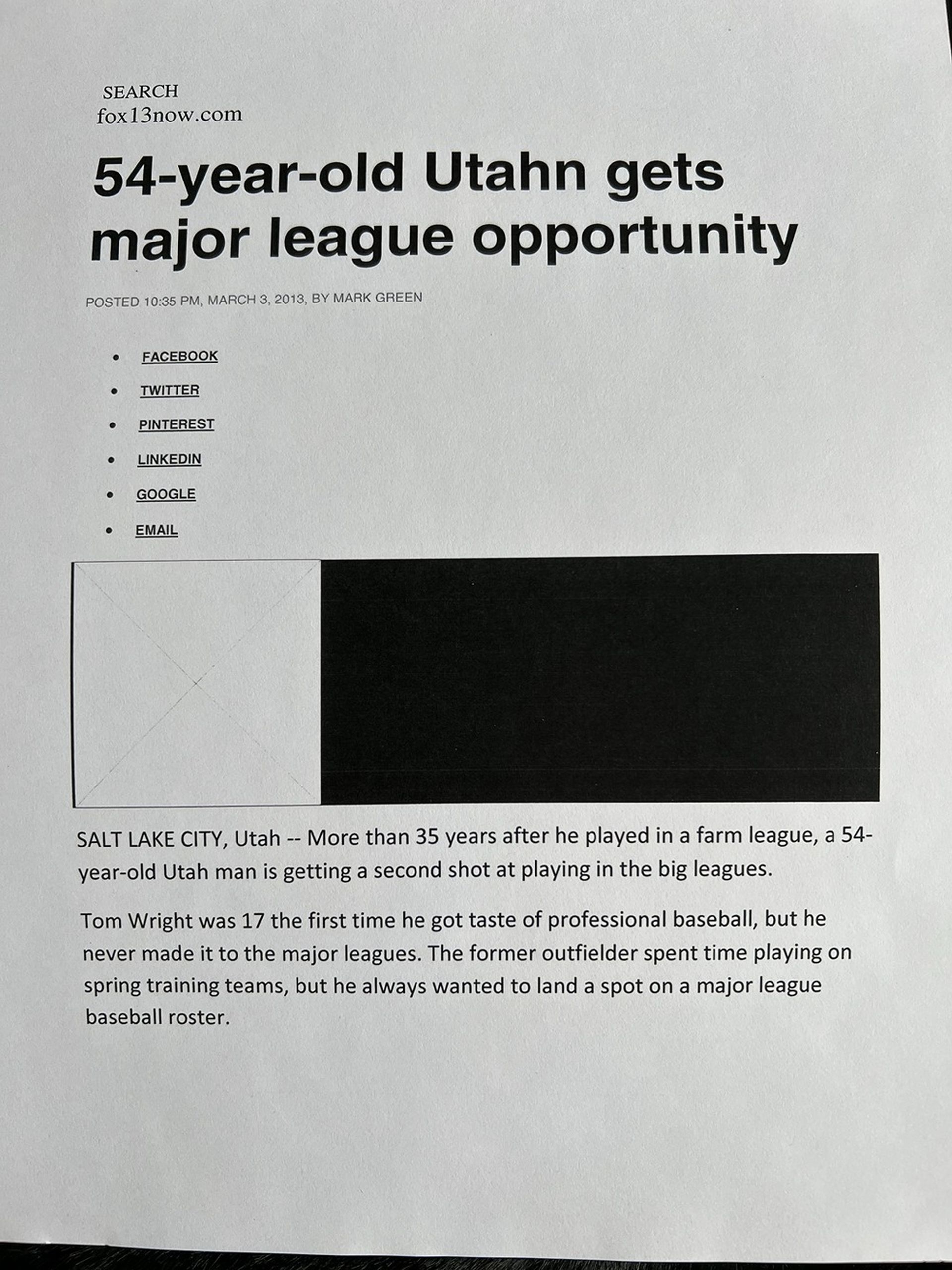 A paper that says 54-year-old utahn gets major league opportunity