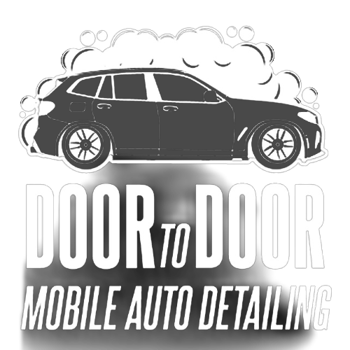 Black car with bubbles and the text “Door to Door Mobile Auto Detailing”