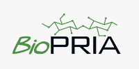 Logo for BioPRIA. Green text 