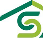 Logo verde e verde chiaro con contorno di casa e lettere 