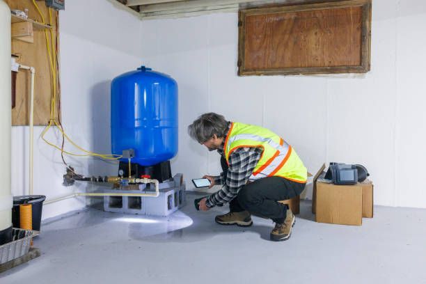 A Man Is Kneeling Down In A Basement Looking At A Water Pump - Oklahoma City, OK - Total Pump & Supply
