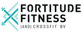 Fortitude Fitness and CrossFit BV logo in black and teal with abstract X emblem