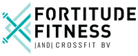 Fortitude Fitness and CrossFit BV logo in black and teal with abstract X emblem