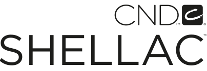 Un logo noir et blanc pour cnd shellac sur fond blanc.