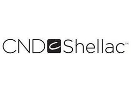 Un logo noir et blanc pour cnd shellac sur fond blanc.
