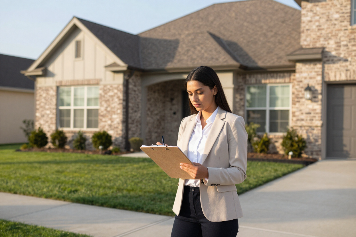 JMJ property manager reviewing a property in a DFW residential setting