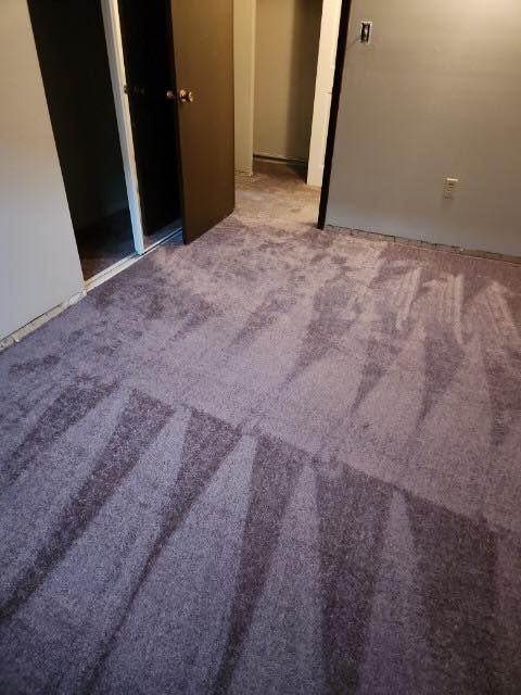 Clean room featuring a purple carpet and a door in a Cleveland‑area home.