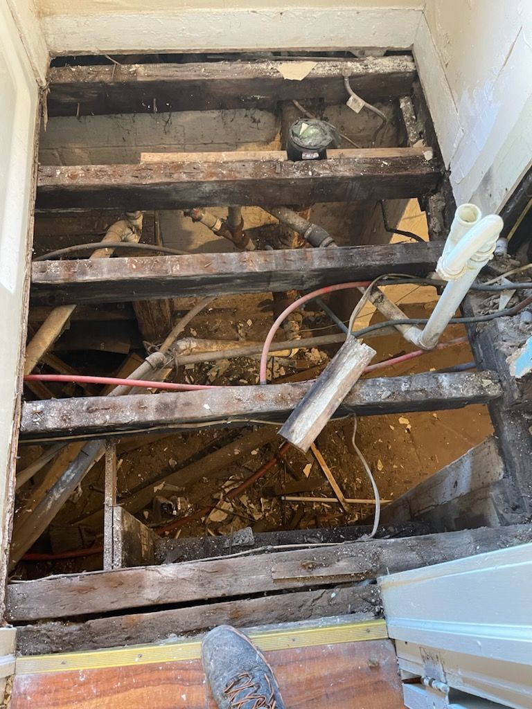 A bathroom is being demolished